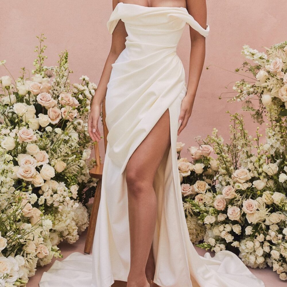 House of CB Delphine Dress Ivory Draped Corset Bridal Gown Limited Includes Box